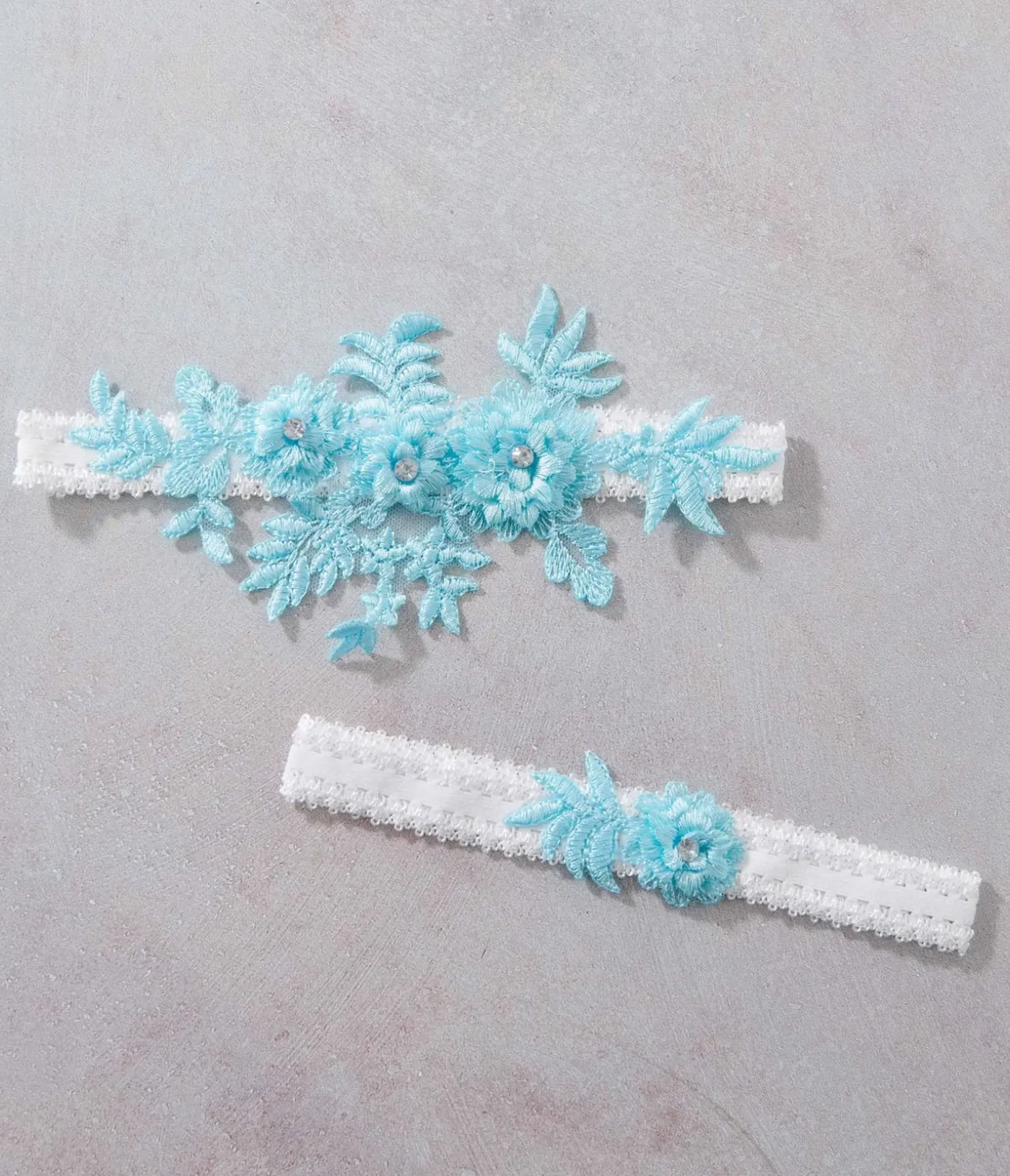 Unique Vintage Special Occasion|Wedding Accessories>Aqua Blue Rhinestone Floral Garter Set