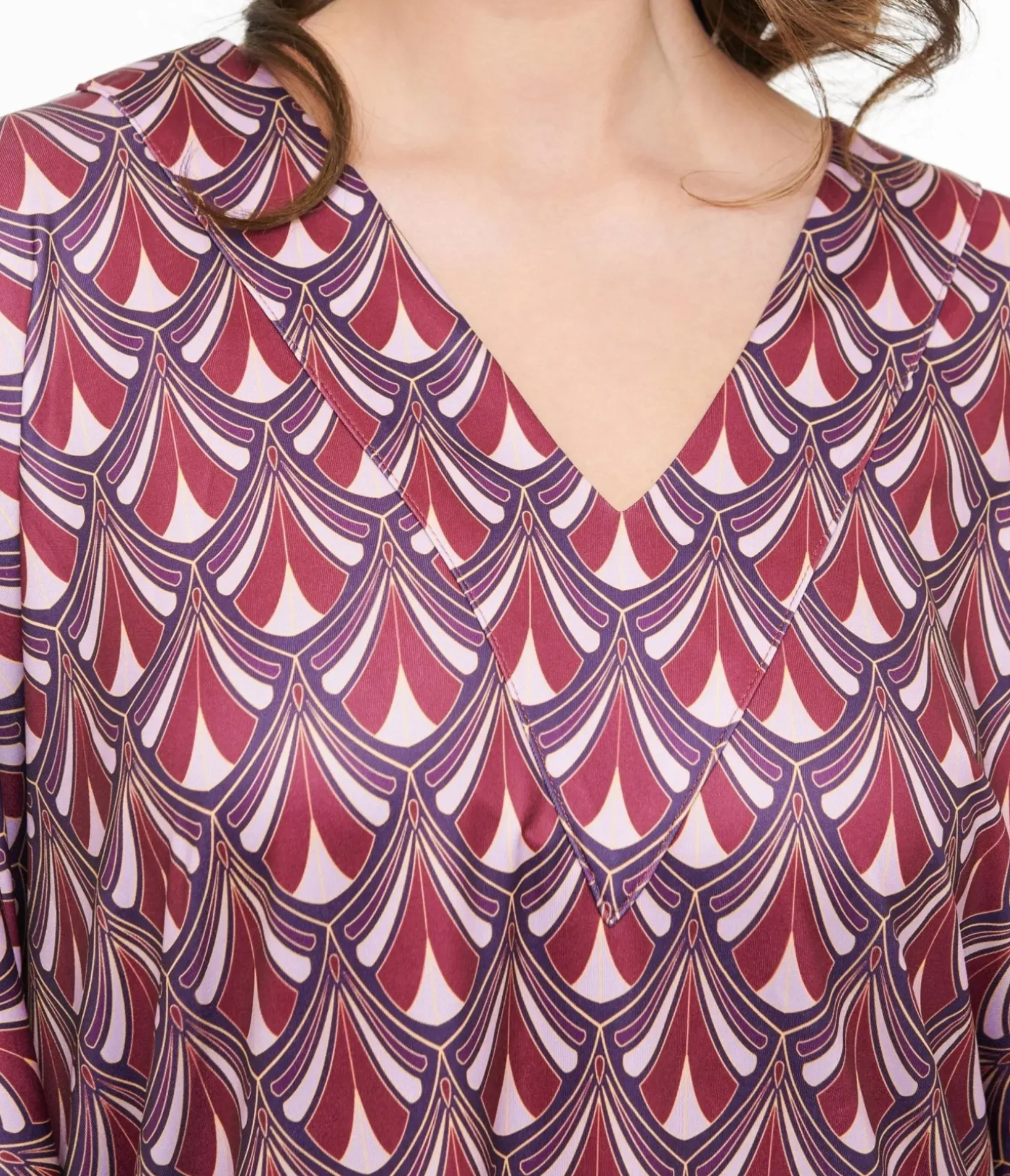 Unique Vintage Maxi|Caftans>Audrey K Purple Art Deco Fringe Love Is A Drug Caftan