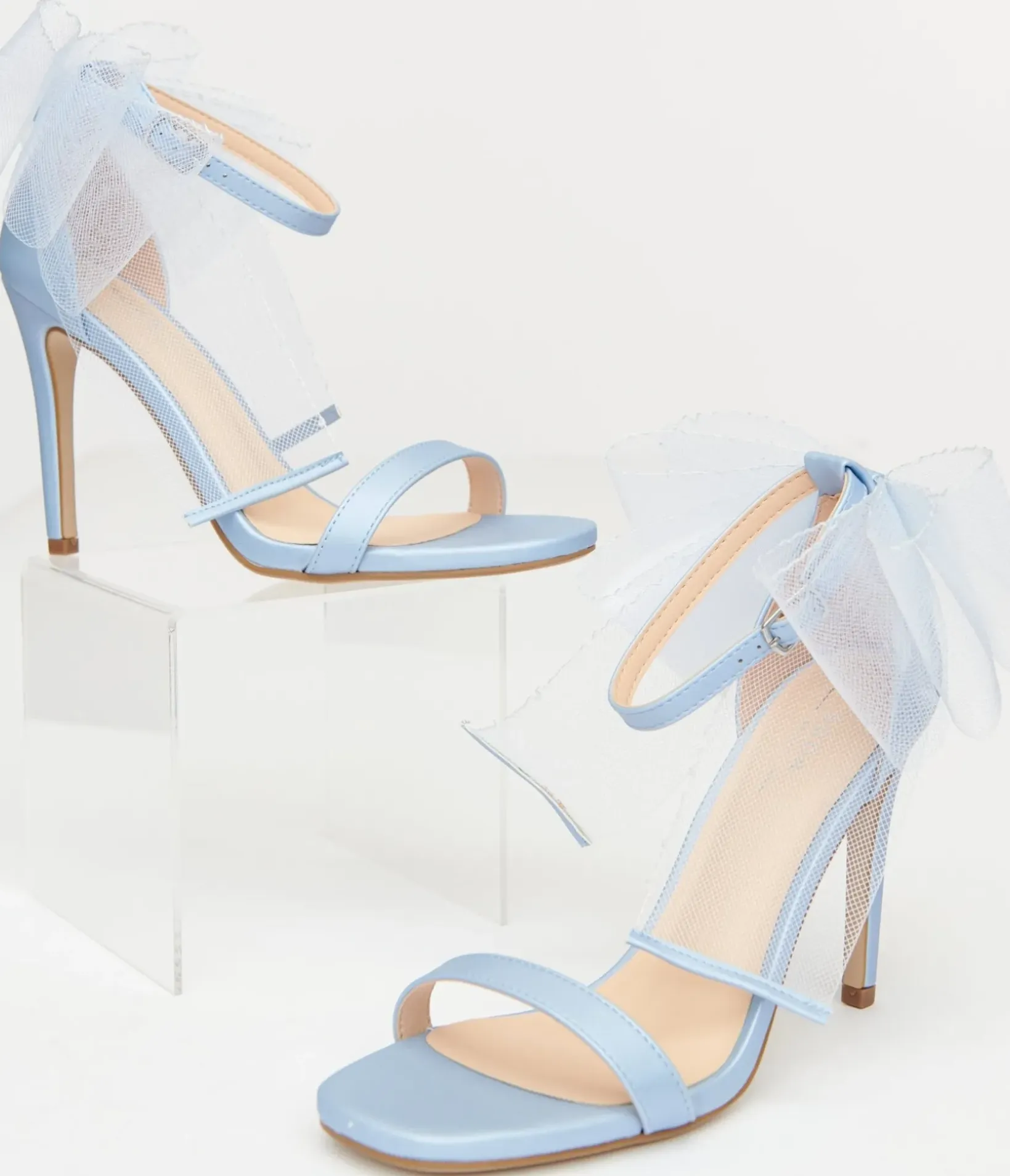 Unique Vintage Special Occasion|Heels>Baby Blue Tulle Bow Stiletto Heels