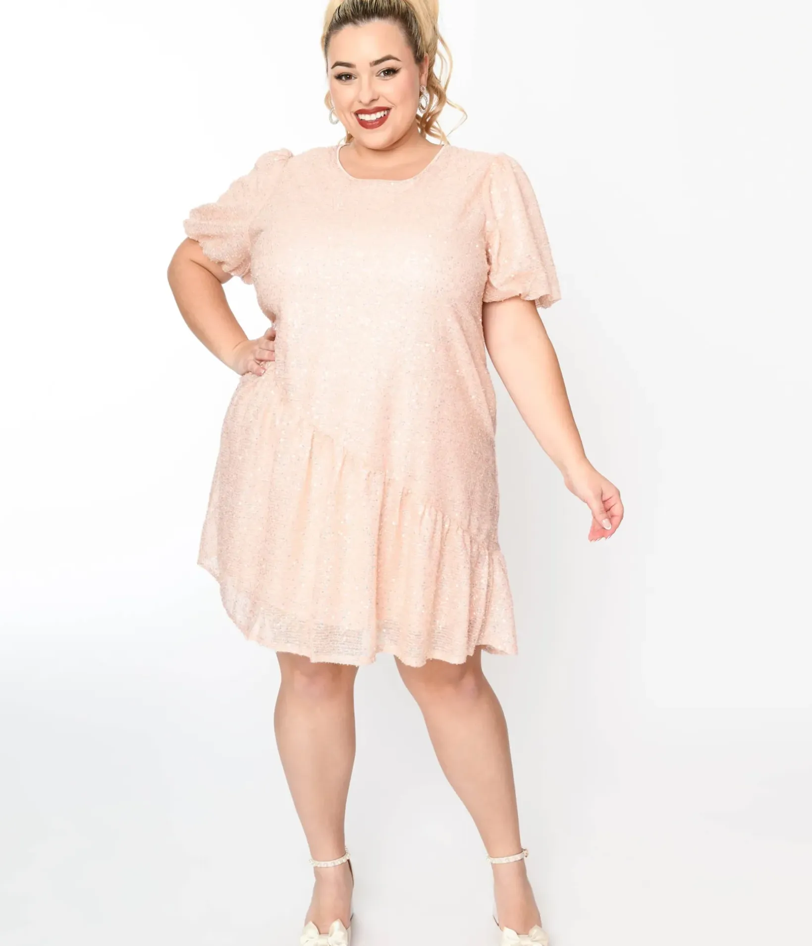 Unique Vintage Pocket Dresses|Everyday Dresses>Baby Pink Sequin Asymmetrical Shift Dress