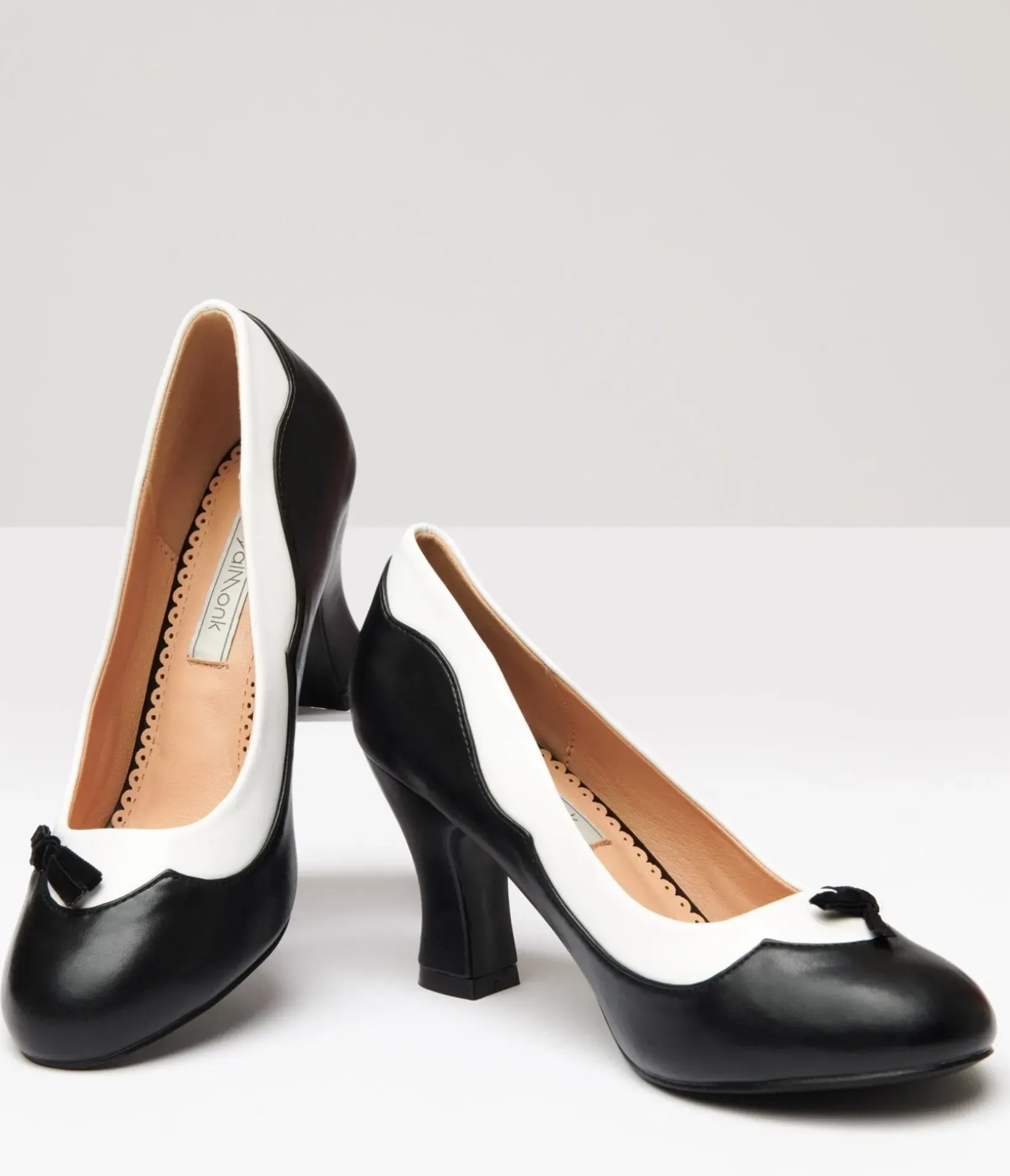 Unique Vintage Heels>Banned Black & White Leatherette Bertie Heels