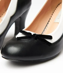 Unique Vintage Heels>Banned Black & White Leatherette Bertie Heels