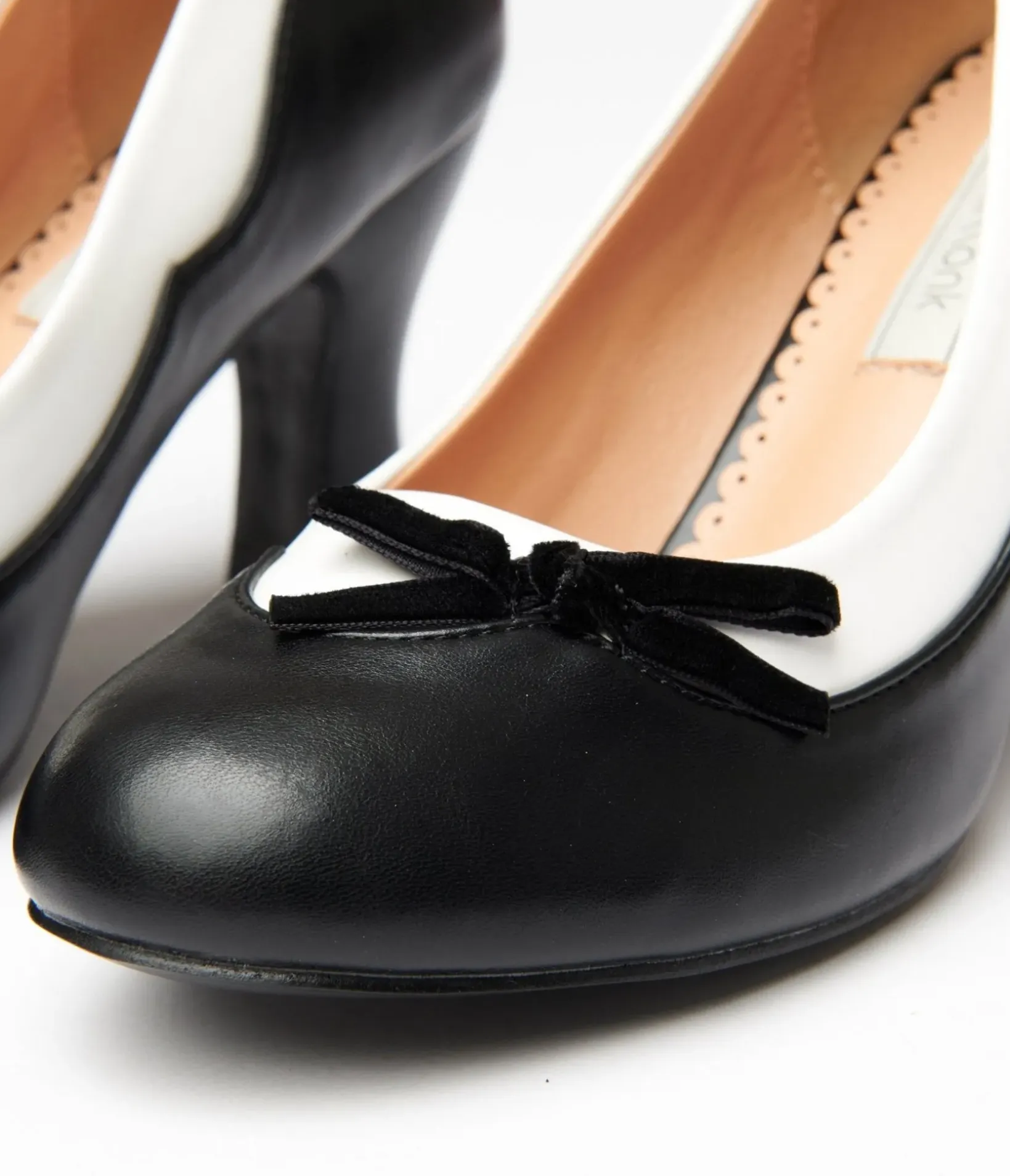 Unique Vintage Heels>Banned Black & White Leatherette Bertie Heels