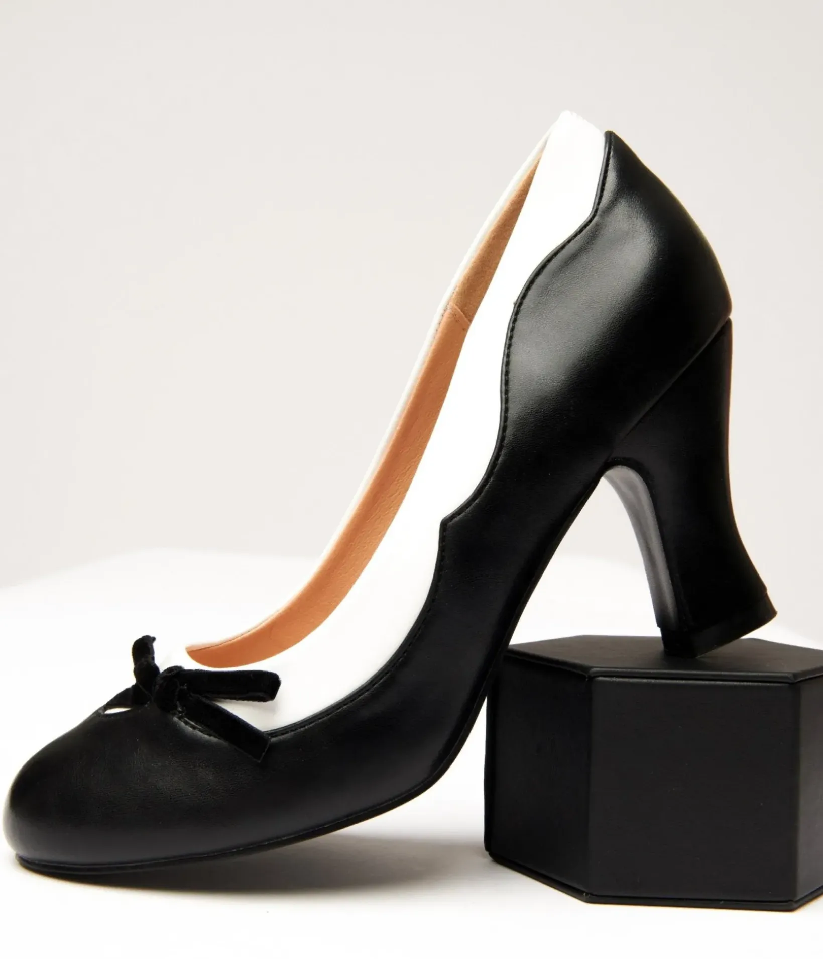 Unique Vintage Heels>Banned Black & White Leatherette Bertie Heels
