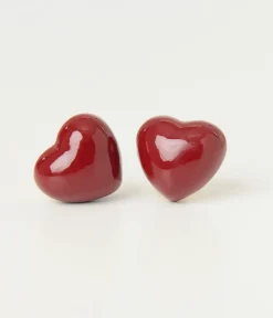 Unique Vintage Earrings>Banned Burgundy Lucky Heart Earrings