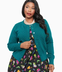 Unique Vintage Sweaters & Cardigans|Work Wear>Banned Plus Size 1950s Green Katie Cardigan