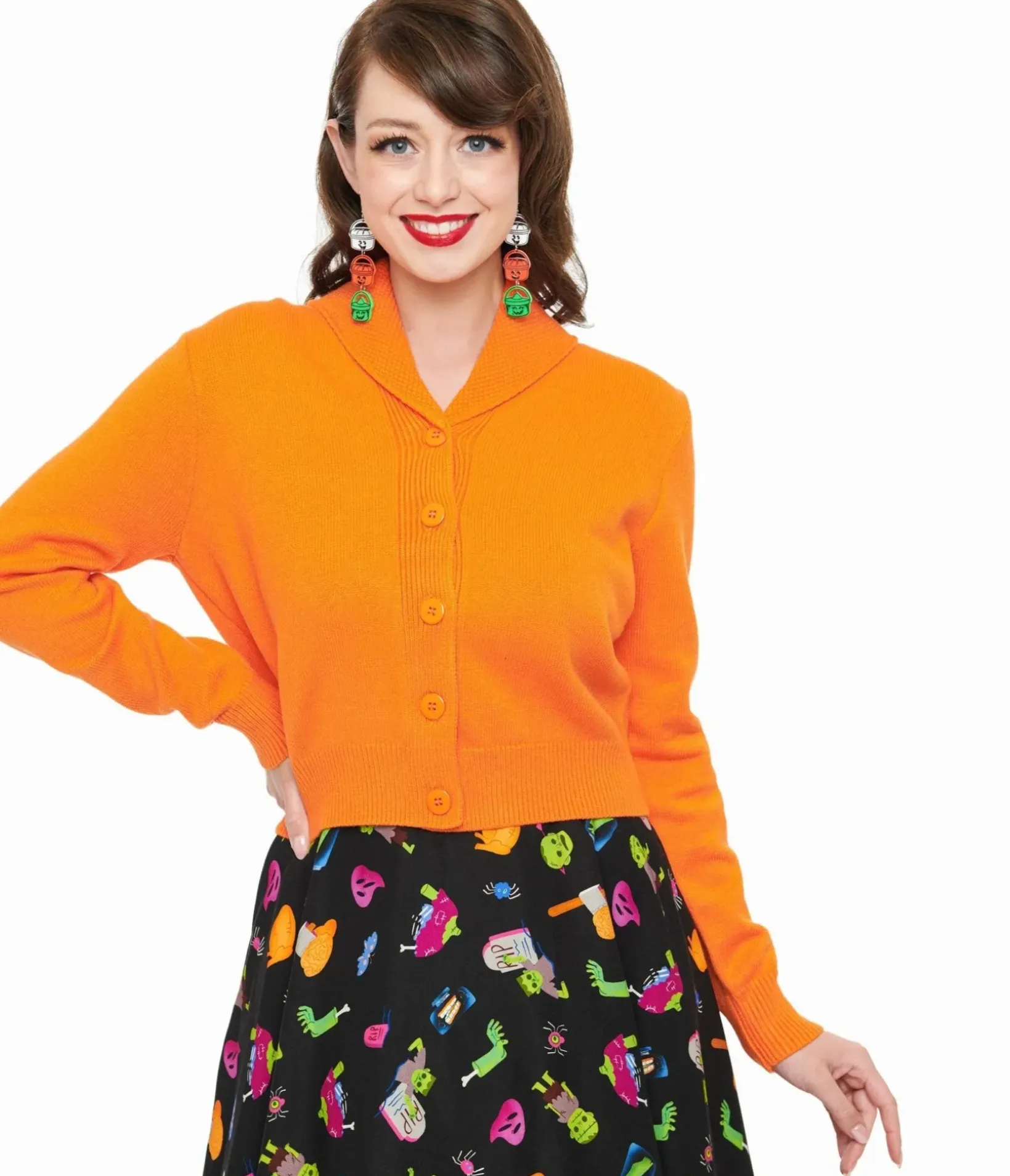 Unique Vintage Sweaters & Cardigans|Work Wear>Banned 1950s Pumpkin Orange Cropped Cardigan