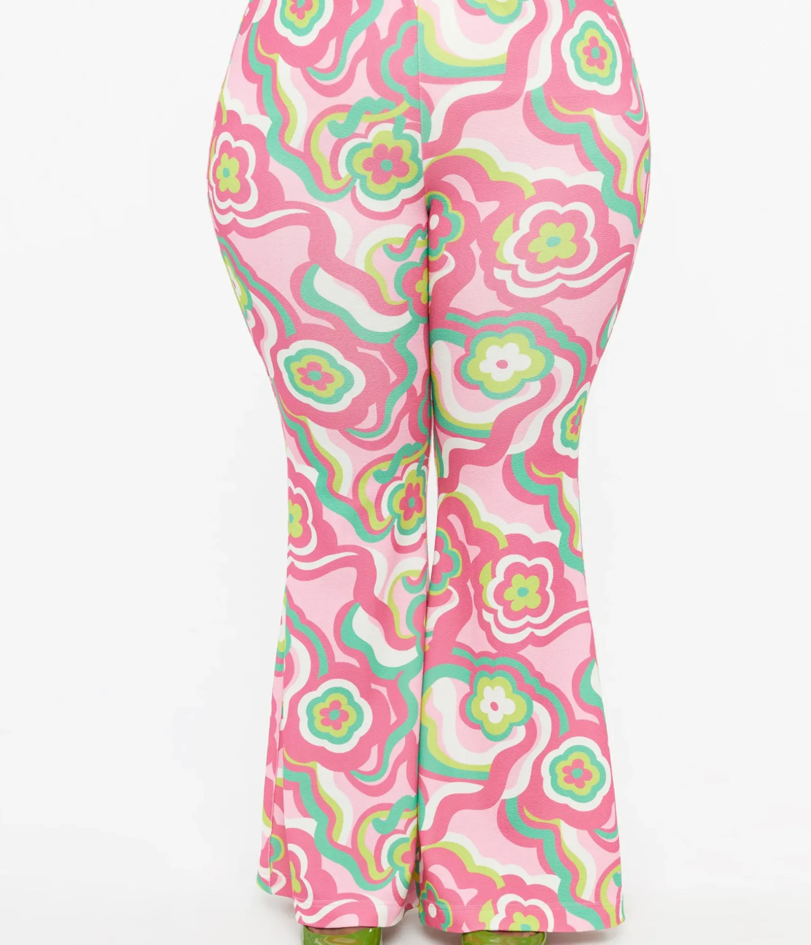Unique Vintage Pants|Pants>Barbie x Smak Parlour Plus Size 1970s Pink & Green Floral Evening In Flare Pants