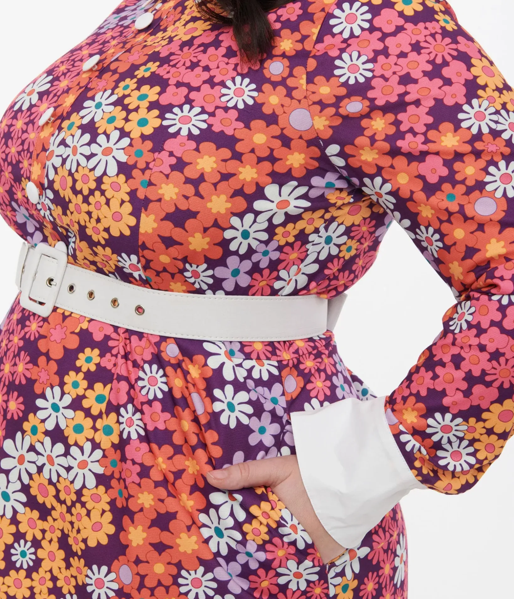 Unique Vintage Fit & Flare|Pocket Dresses>Barbie x Smak Parlour Plus Size 1970s Purple Floral Short N Sweet Flare Dress
