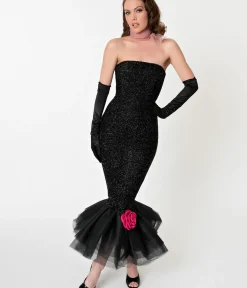 Unique Vintage Pencil|Everyday Dresses>Barbie™ x Black Solo In The Spotlight Strapless Wiggle Dress