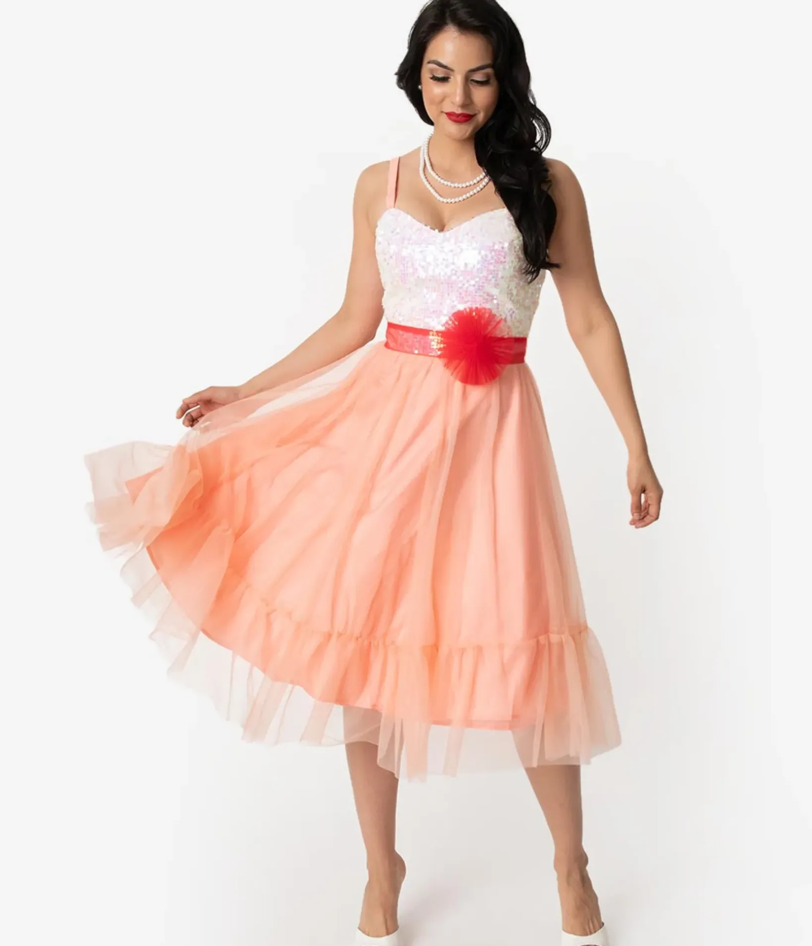 Unique Vintage Swing|Everyday Dresses>Barbie™ x Peaches N Cream Chiffon Dress