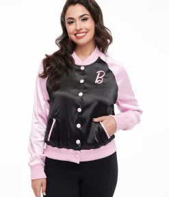 Unique Vintage Coats & Jackets|All Things Black>Barbie x Pink & Black OG Barbie Long Sleeve Bomber Jacket