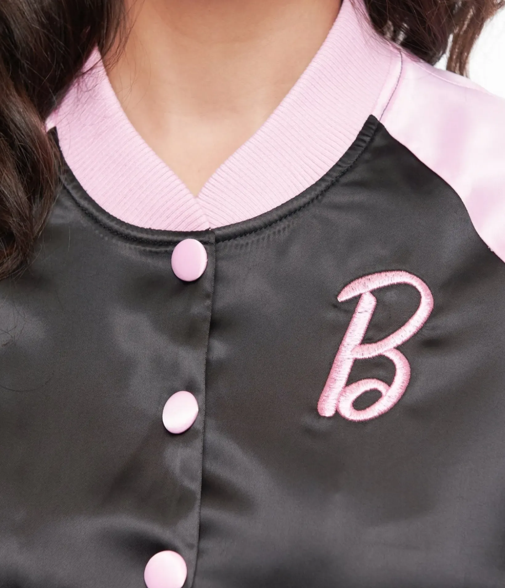 Unique Vintage Coats & Jackets|All Things Black>Barbie x Pink & Black OG Barbie Long Sleeve Bomber Jacket