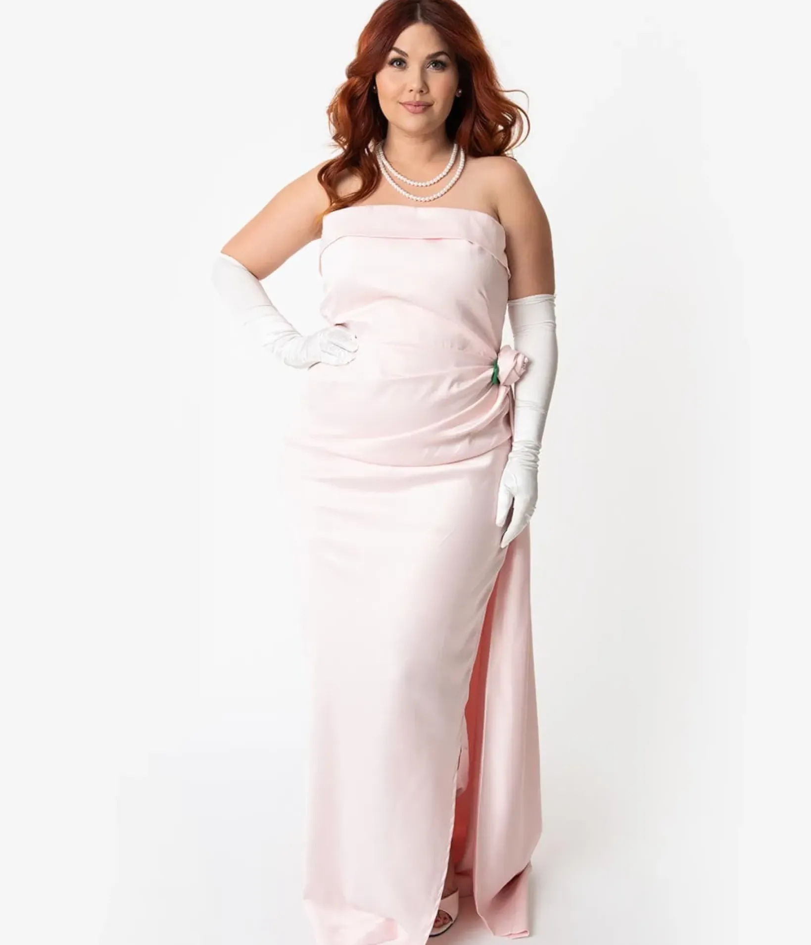 Unique Vintage Pencil|Everyday Dresses>Barbie™ x Pink Satin Strapless Enchanted Evening Gown