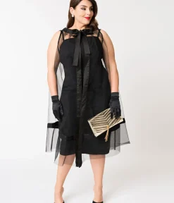 Unique Vintage Pencil|Everyday Dresses>Barbie x Plus Size Black Magic Sheath Dress & Cape Set