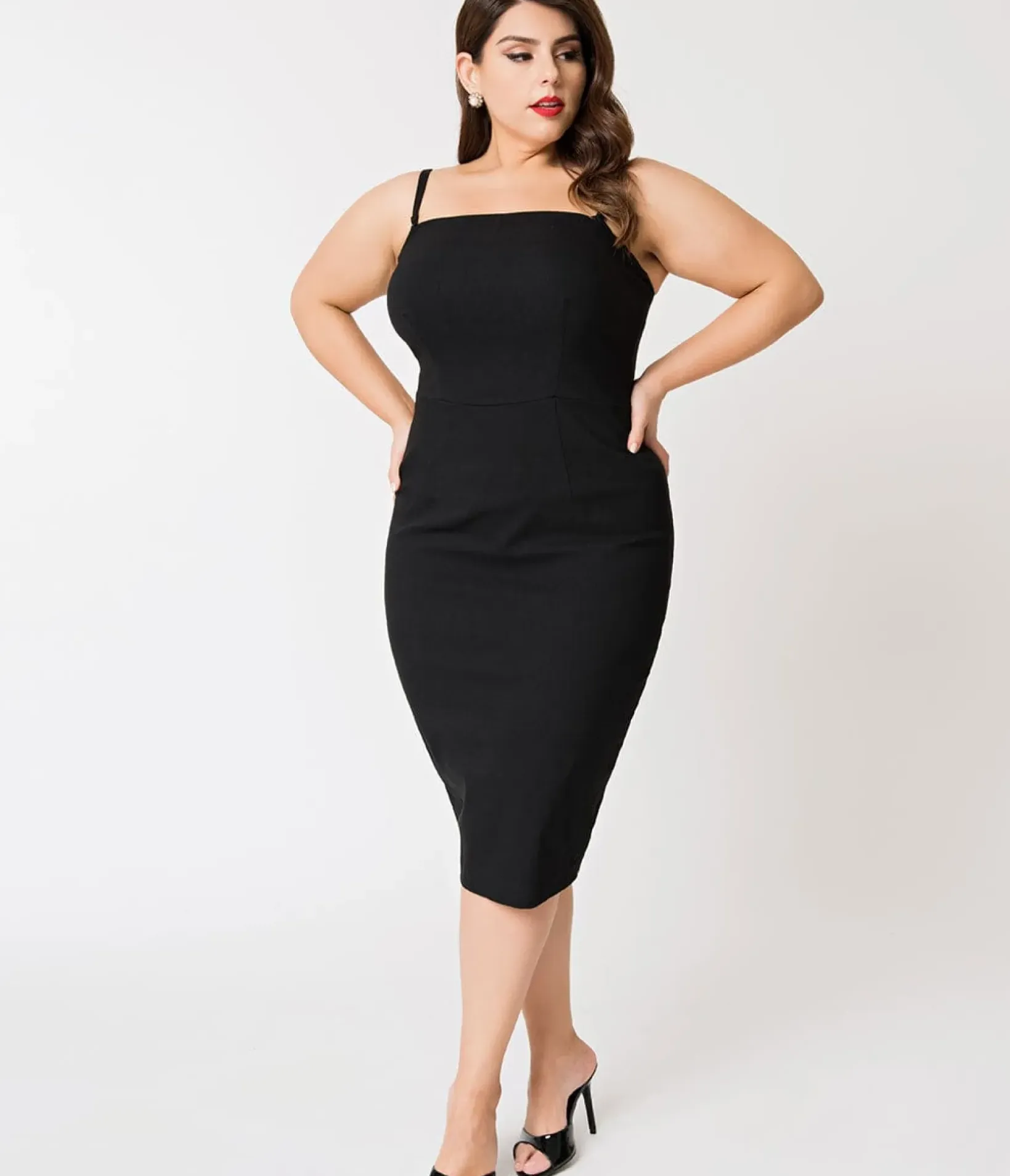 Unique Vintage Pencil|Everyday Dresses>Barbie x Plus Size Black Magic Sheath Dress & Cape Set