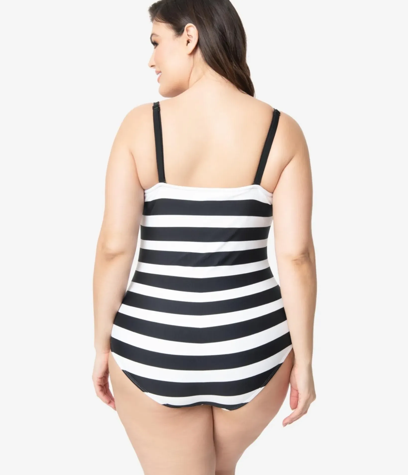 Unique Vintage One Piece Swim|One Piece Swim>Barbieª x Plus Size Black & White Chevron Stripe One Piece Bathing Suit