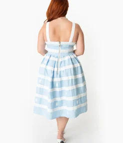 Unique Vintage Swing|Swing>Barbie x Plus Size Blue & White Suburban Shopper Sundress