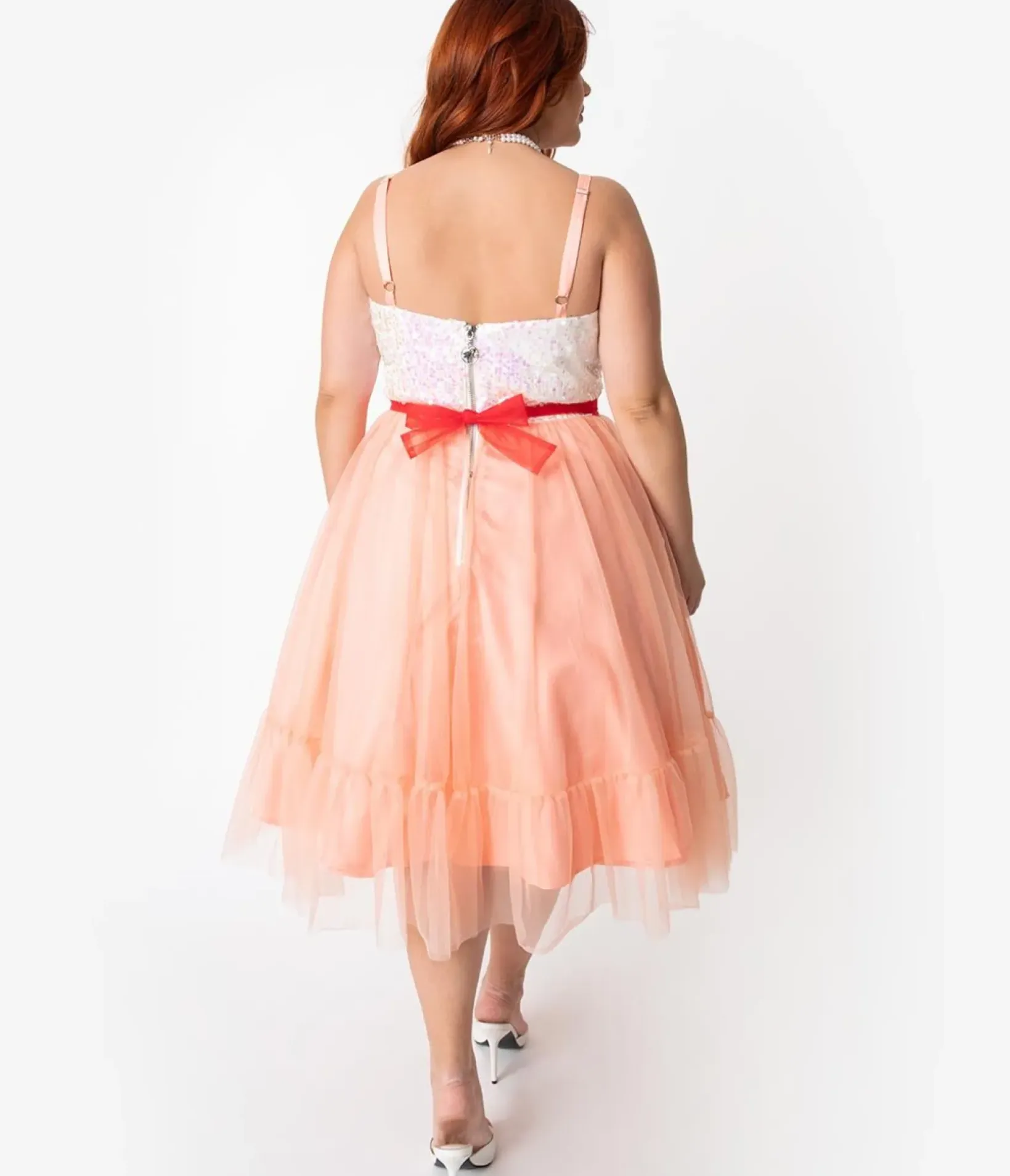 Unique Vintage Swing|Swing>Barbie™ x Plus Size Peaches N Cream Chiffon Dress