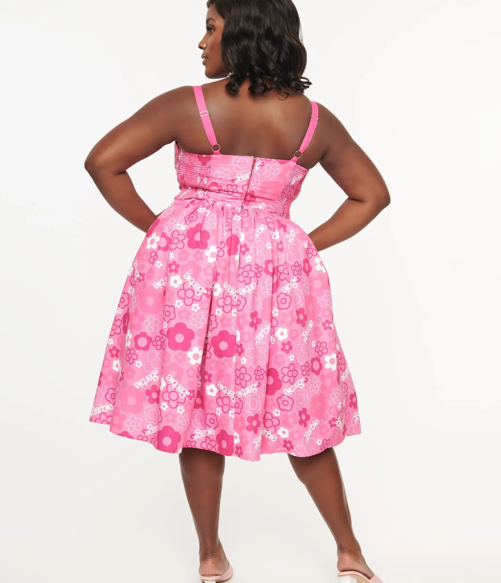 Unique Vintage Swing|Swing>Barbie x Plus Size Pink Barbie Print Swing Dress