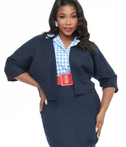 Unique Vintage Jackets|Coats & Jackets>Barbie x Plus Size 1950s Navy Barbie Commuter Set Box Coat