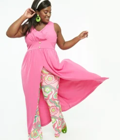 Unique Vintage Blouses|Blouses>Barbie x Plus Size 1970s Pink Evening In House Coat