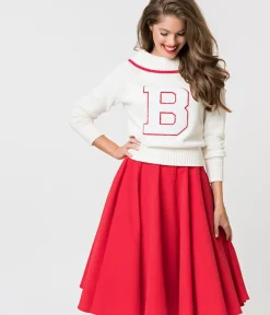 Unique Vintage All Things Red>Barbie x Red Corduroy Cheerleader Swing Skirt