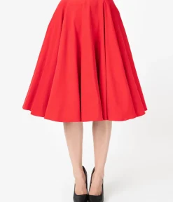 Unique Vintage All Things Red>Barbie x Red Corduroy Cheerleader Swing Skirt