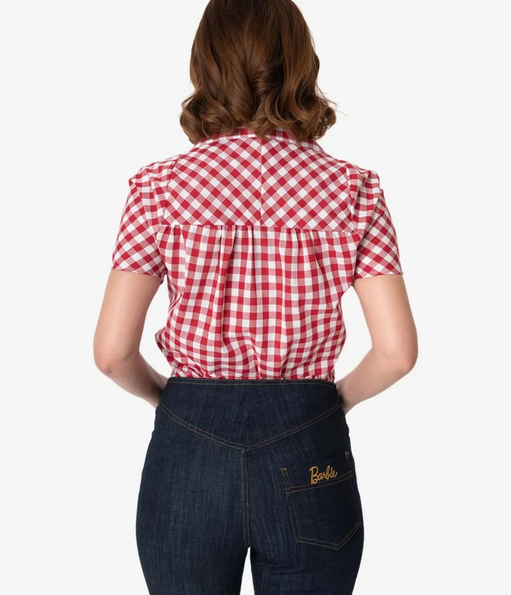 Unique Vintage All Things Red>Barbie x Red & White Gingham Woven Picnic Blouse