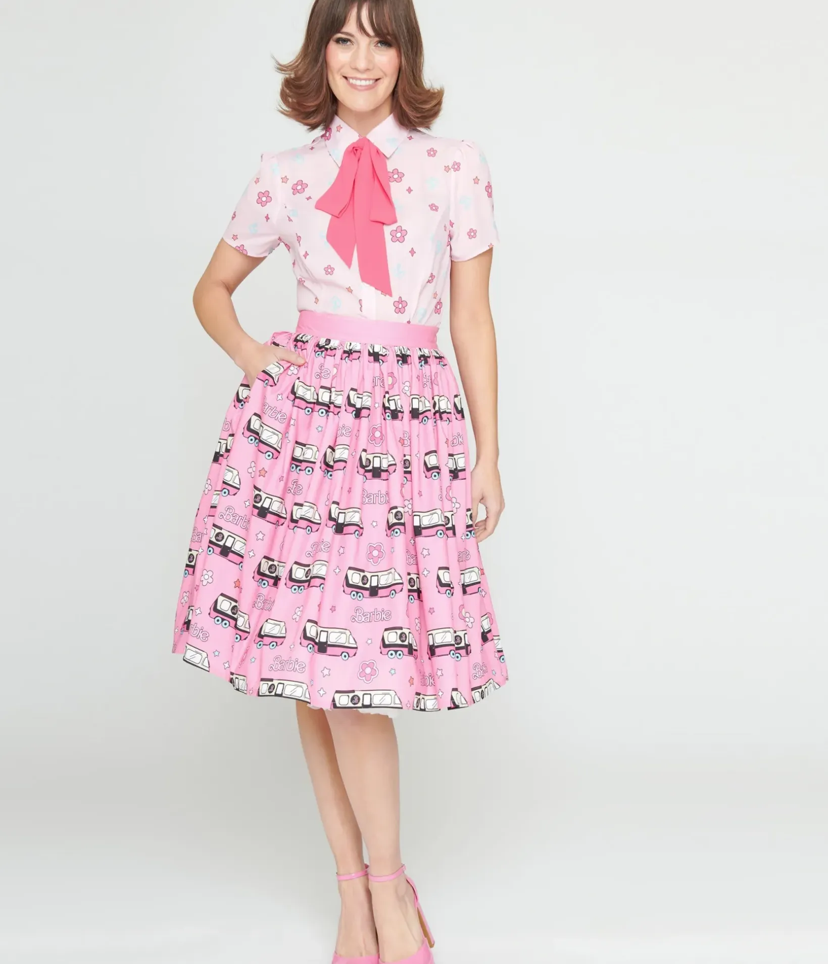 Unique Vintage Skirts|All Things Pink>Barbie x 1970s Pink Barbie Bus Gellar Swing Skirt