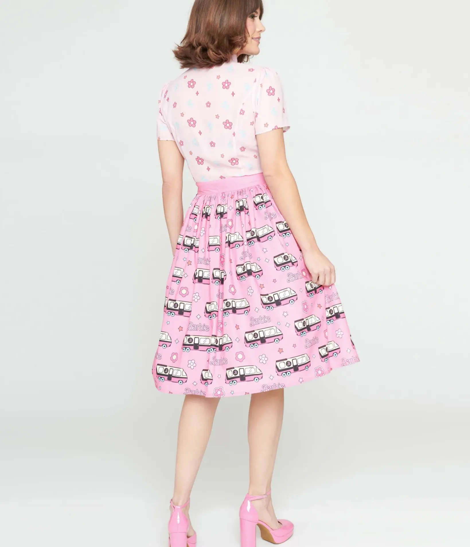 Unique Vintage Skirts|All Things Pink>Barbie x 1970s Pink Barbie Bus Gellar Swing Skirt