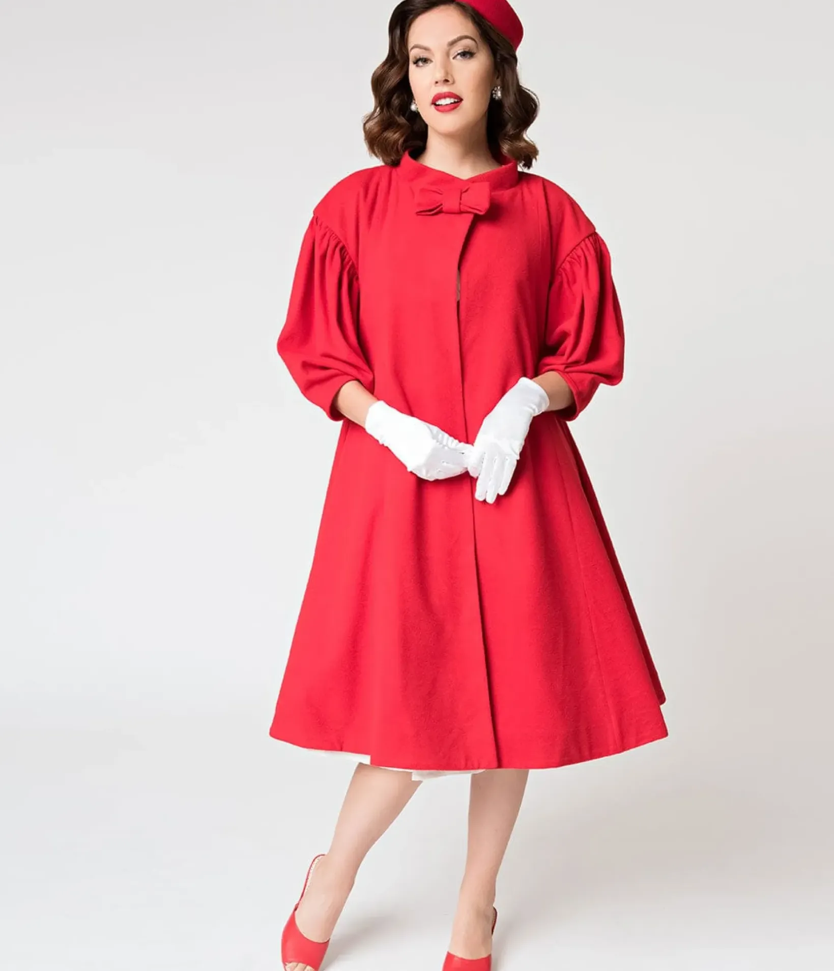 Unique Vintage Coats & Jackets|Everyday Dresses>Barbie™ x 1960s Style Red Flare Swing Coat