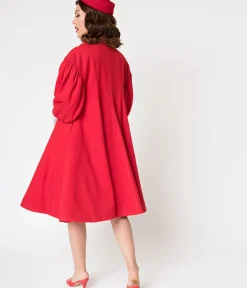 Unique Vintage Coats & Jackets|Everyday Dresses>Barbie™ x 1960s Style Red Flare Swing Coat