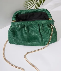 Unique Vintage Honeymoon Outfits>Basil Green Solana Clutch Handbag