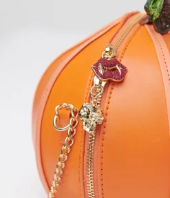 Unique Vintage Novelty Bags>Betsey Johnson Orange You're So Gourdgeous Crossbody Bag
