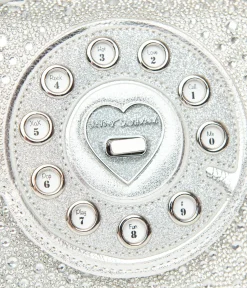 Unique Vintage Novelty Bags>Betsey Johnson Silver Rhinestone Phone Handbag