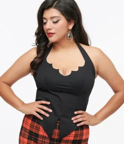 Unique Vintage All Things Black|Halloween>Black Bat Halter Top