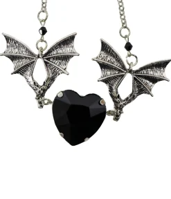 Unique Vintage All Things Black|Necklaces>Black Bat & Heart Necklace