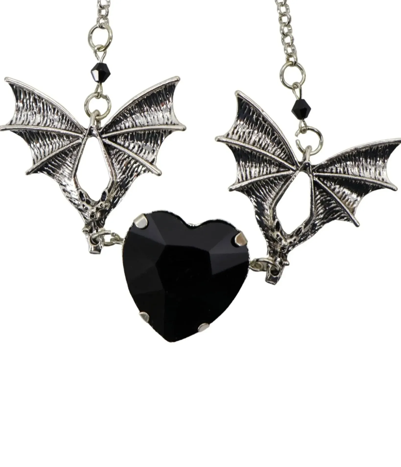 Unique Vintage All Things Black|Necklaces>Black Bat & Heart Necklace