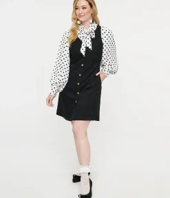 Unique Vintage Fit & Flare|Pocket Dresses>Black Button Up Fit & Flare Dress