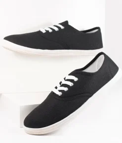 Unique Vintage Flats|Sneakers>Black Canvas Ladies Sneakers