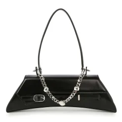 Unique Vintage Novelty Bags>Black Chain & Rhinestone Accented Unique Handbag