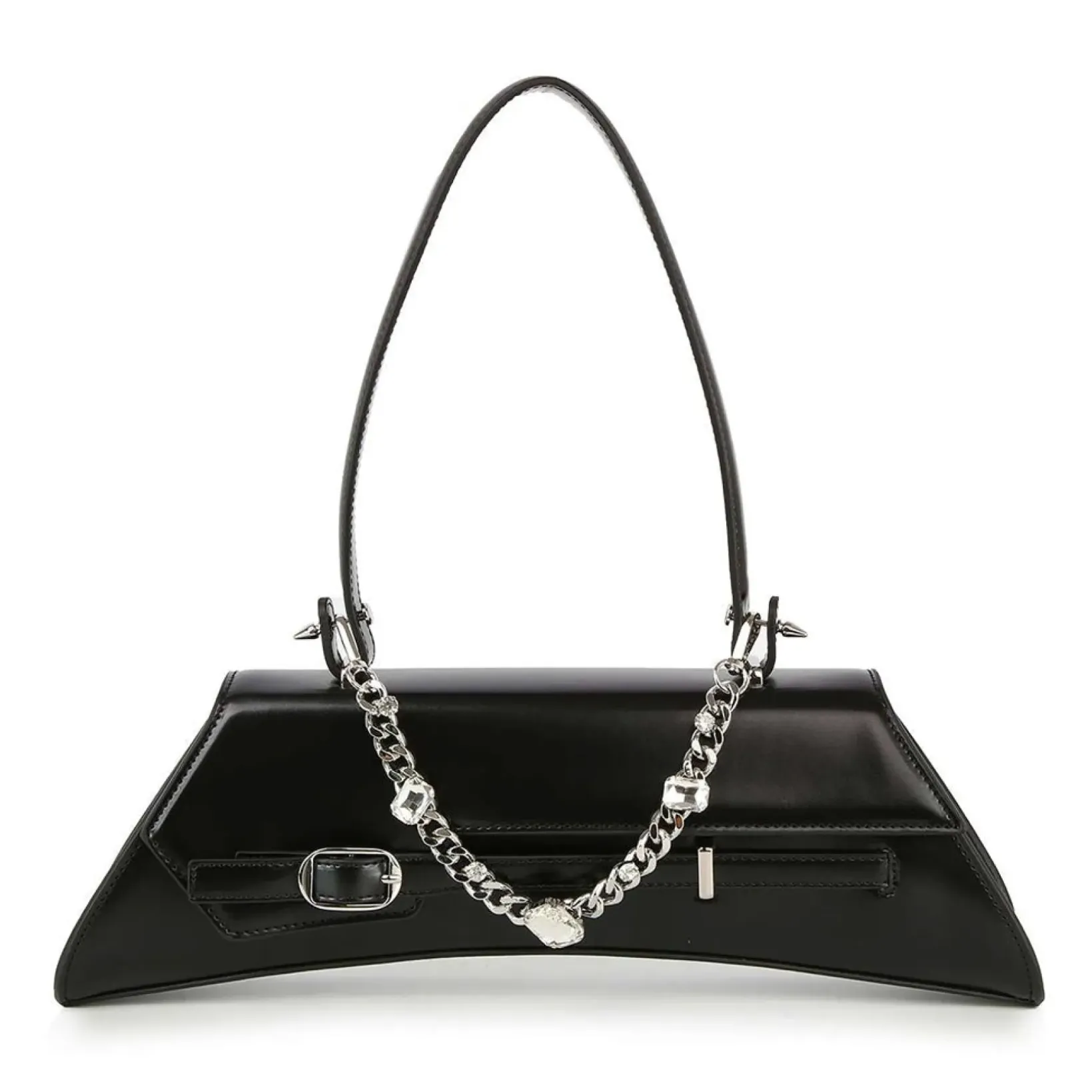 Unique Vintage Novelty Bags>Black Chain & Rhinestone Accented Unique Handbag