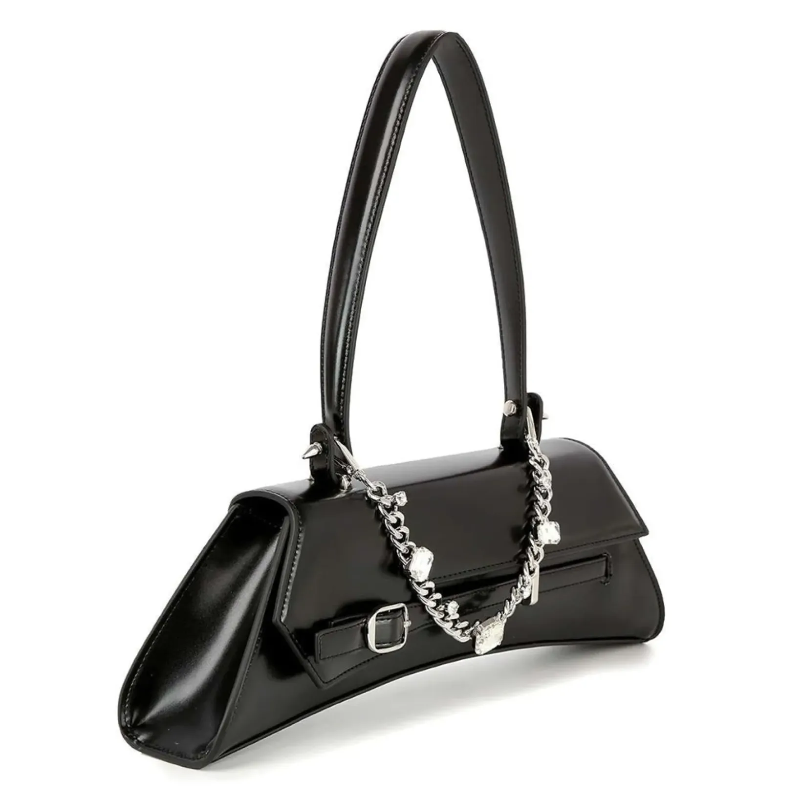 Unique Vintage Novelty Bags>Black Chain & Rhinestone Accented Unique Handbag