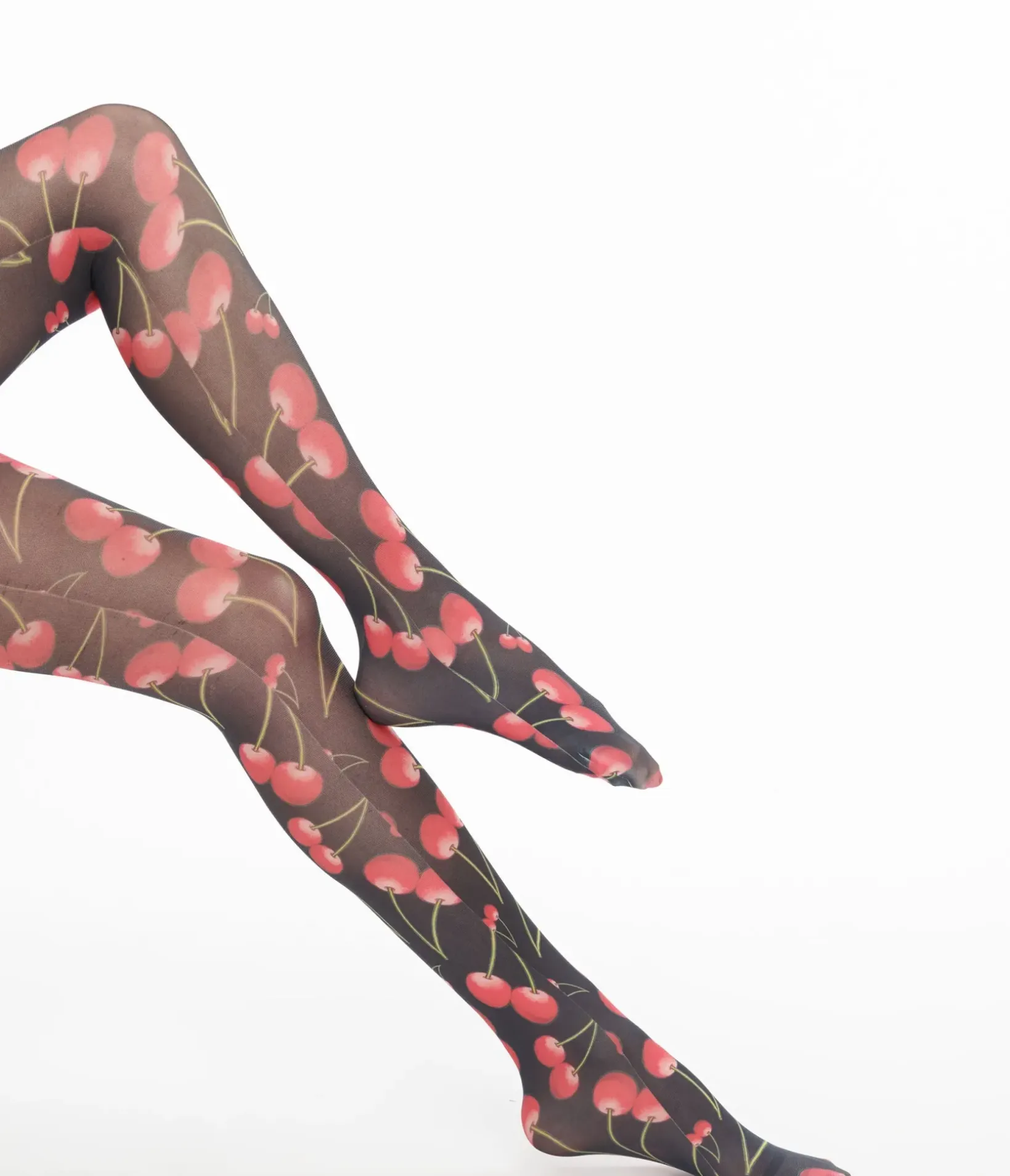 Unique Vintage Stockings & Tights>Black & Cherry Printed Tights