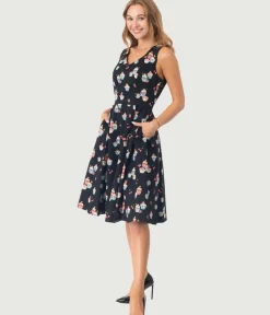 Unique Vintage Swing|Pocket Dresses>Black Cupcake Print Swing Dress