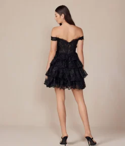 Unique Vintage Special Occasion|Prom Dresses>Black Embroidered Sequin Off The Shoulder A-Line Prom Dress