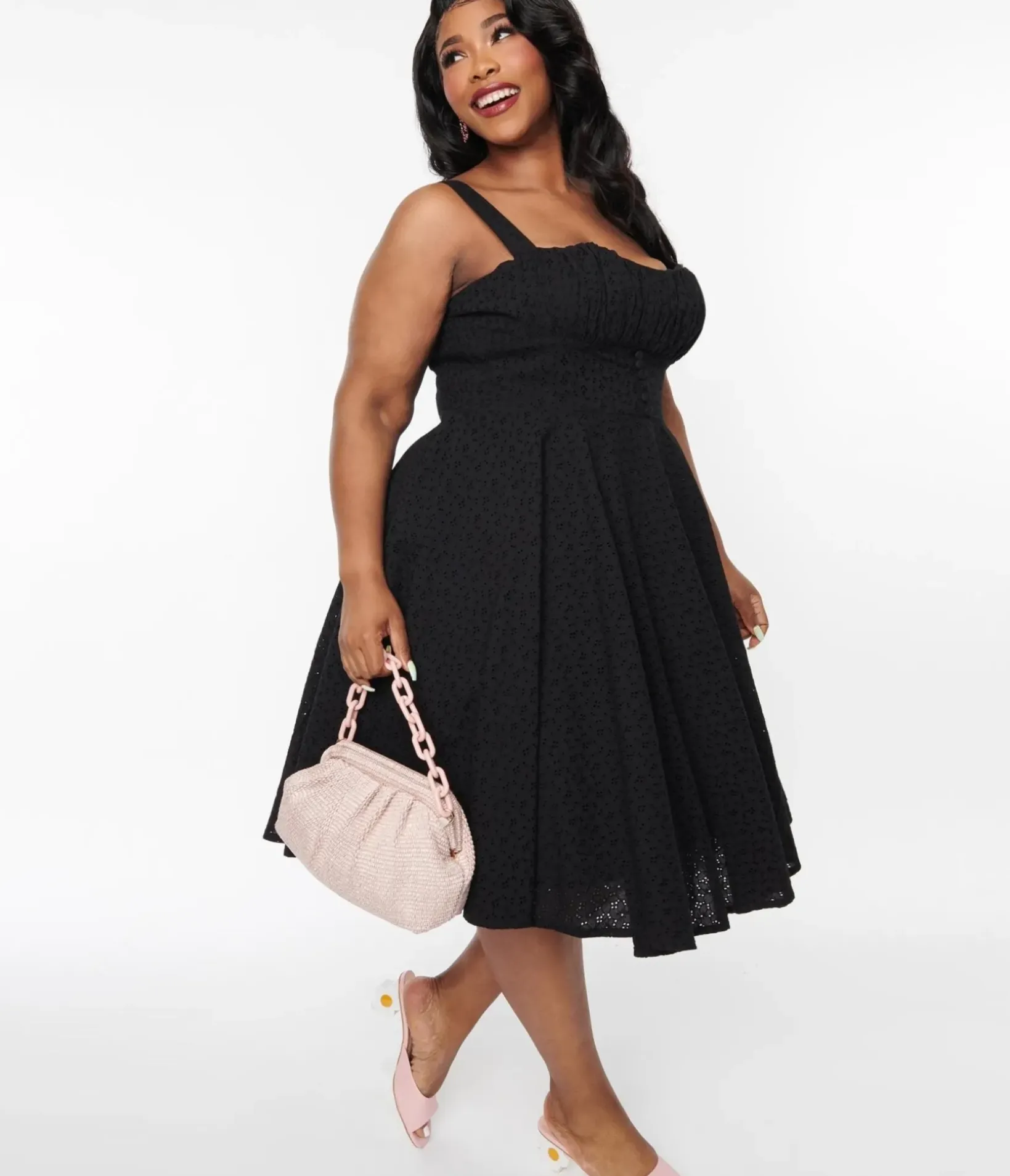 Unique Vintage Swing|Swing>Black Eyelet Bianca Swing Dress