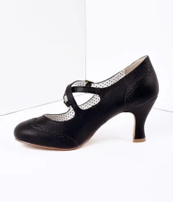 Unique Vintage Work Wear|Heels>Black Faux Leather Detailed Heel