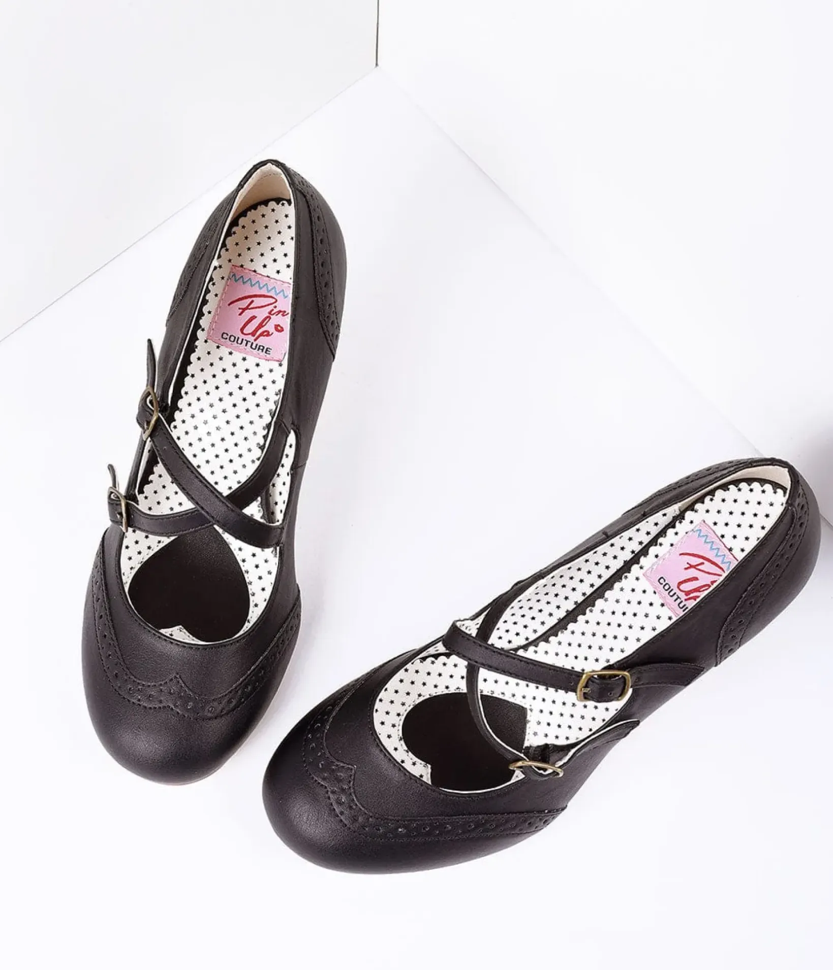 Unique Vintage Work Wear|Heels>Black Faux Leather Detailed Heel